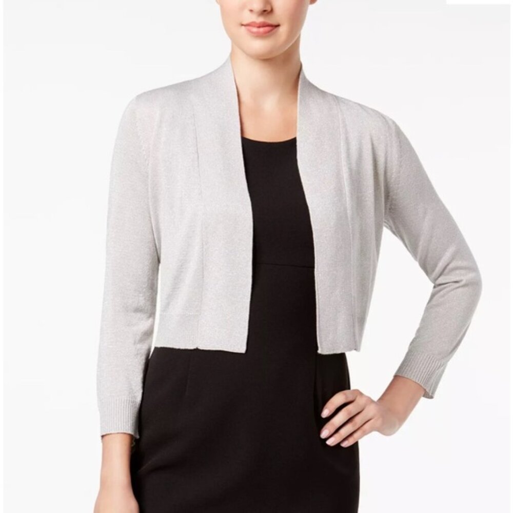 Calvin Klein Silver Metallic Open Front Cardigan – Size L